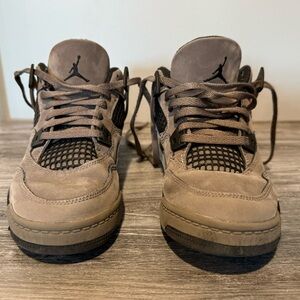 Kids Jordan 4 Retro Cave Stone and Black Sneakers